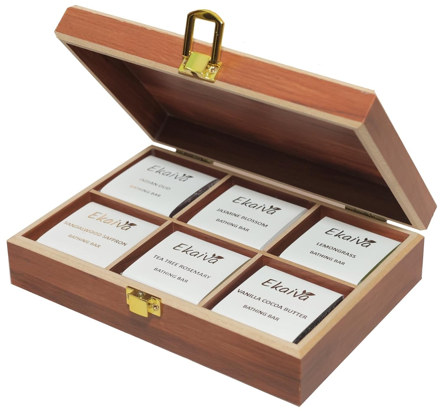 

Luxury Bathing Bars Gift Set of 6 | Premium Handmade Soaps | Reddish Brown Wooden Box | Natural Moisturizing | 6 X 50 gm) 6 X 50 gm