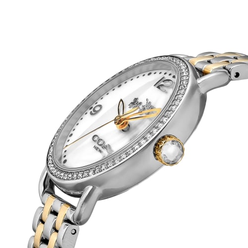 Coach DELANCEY Women's 36mm White Pearl Dial Stainless Steel Quartz Watch (14502484) In Multicolor