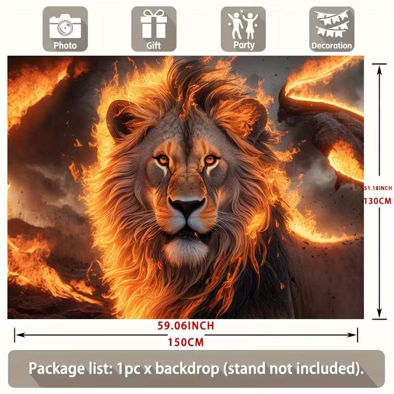 2D Burning Lion Tapestry King of the Jungle Aesthetic Wall Decor