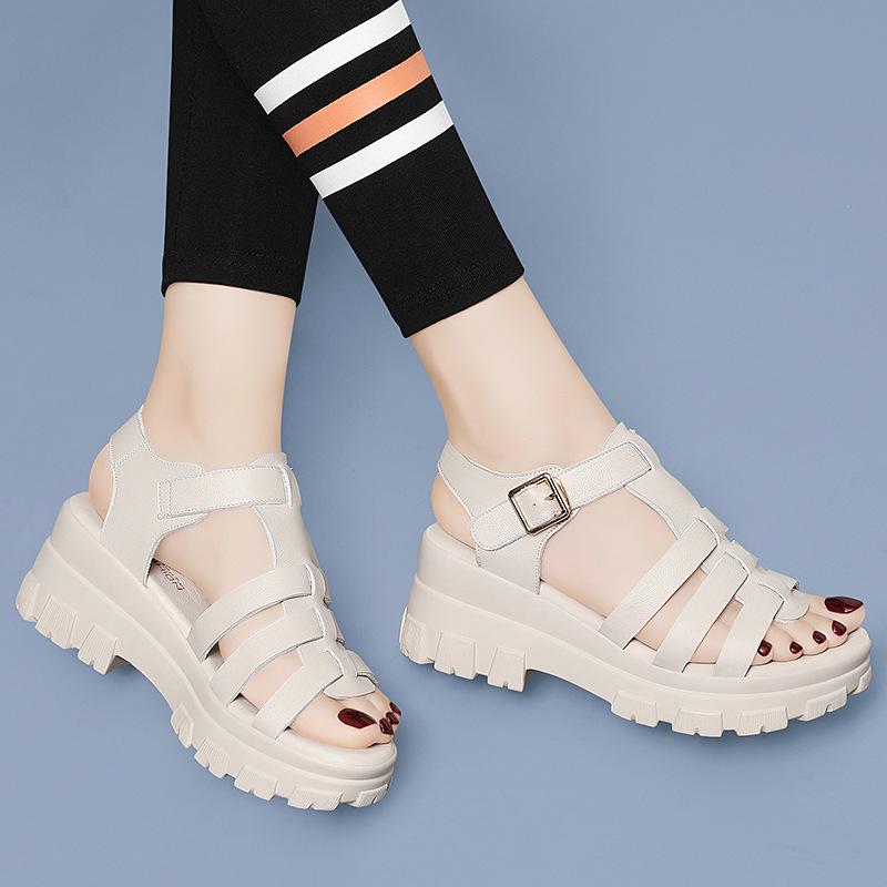 Sports Sandals Women's Summer New Mother Shoes Roman Thick-soled Wedge Heel Hollow Flat-soled Soft-soled Outer Wear