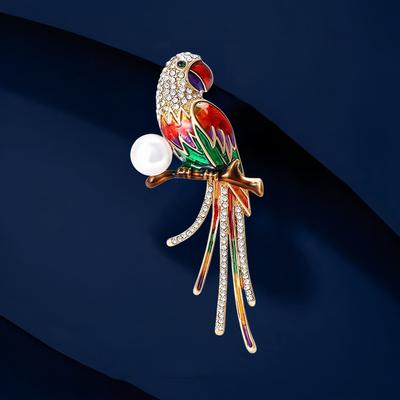 Spilla a forma di Pappagallo smaltata, di alta gamma per donna, squisita e di nicchia, Spilla a forma di Uccello, Spilla Accessorio per Abbigliamento