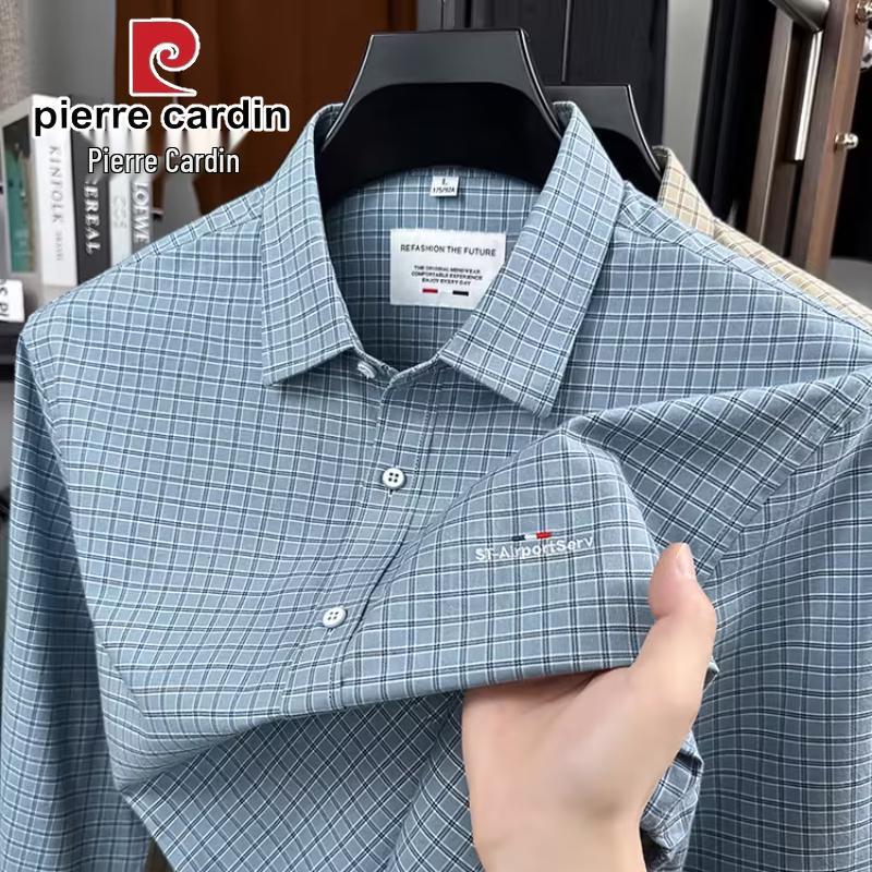 Pierre Cardin Men s 2026 Spring 100% Cotton Fine Plaid Long Sleeve Shirt 48