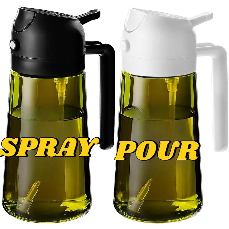 Oil Cruet Olive Oil Dispenser Sprayer for Cooking 2 in 1- Spray and Pour Dark Green Oil Sprayer Bottle 500ml Spice Rack