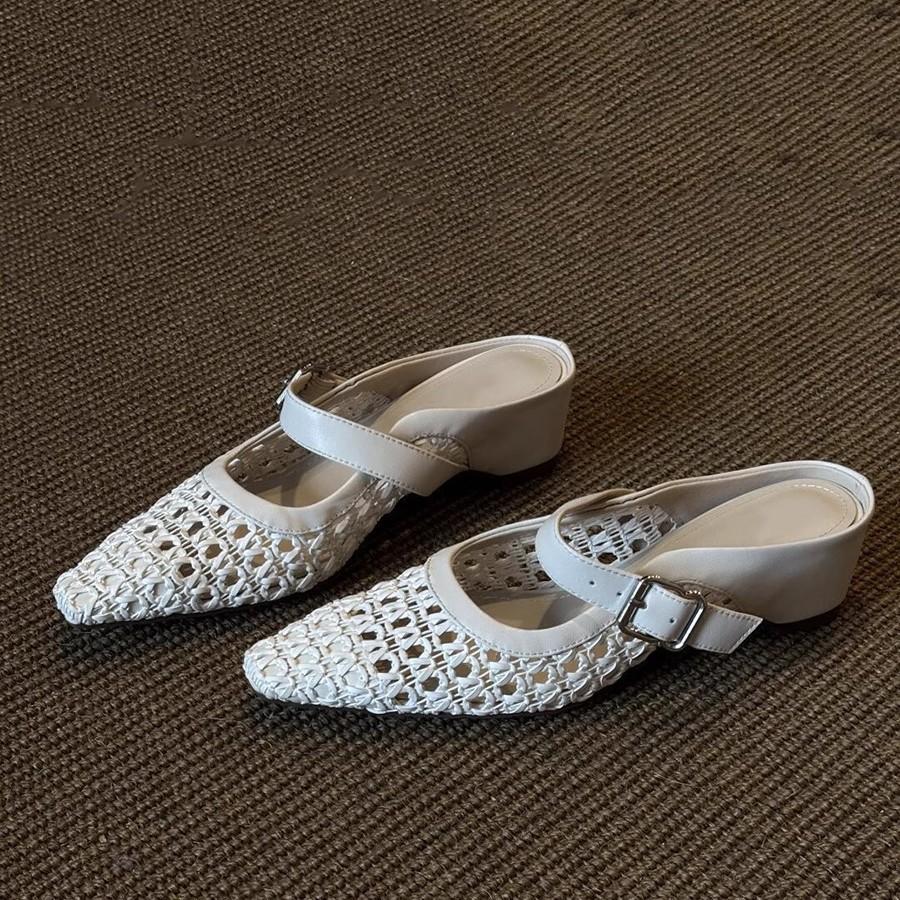 Sheepskin version~ Temperament gentle hollow mesh sandals new women's bag head half slippers women's summer wear fashionable and versatile