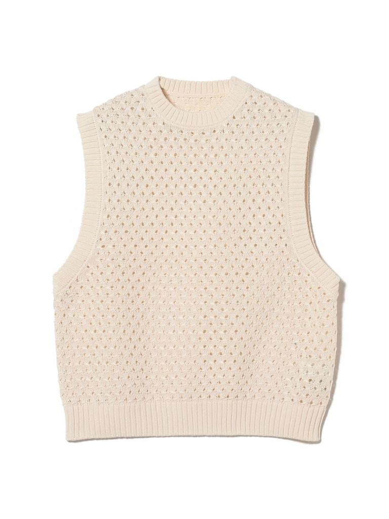 Beams Men's Mesh Knit Vest, Natural, Size L, 11050252803