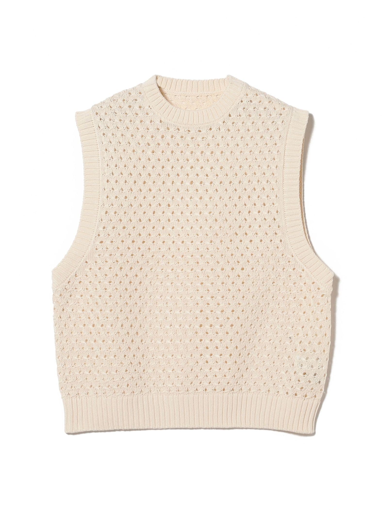 

Beams Men s Mesh Knit Vest, Natural, Size L, 11050252803