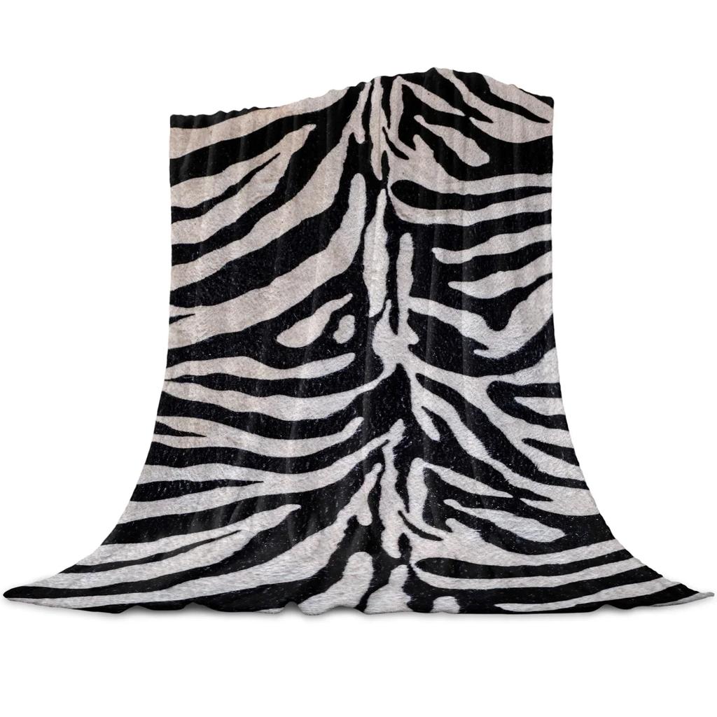 Animal Zebra Black and White Stripes Pattern Flannel Throw Blanket  Soft Lightweight Warm Cozy Kid Adult Travelling Camping Gift