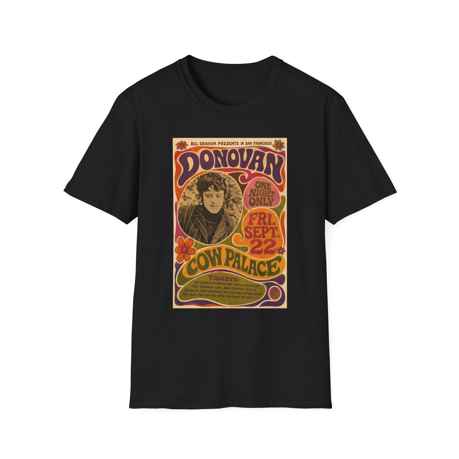 Donovan fan fiction Concert Poster T-Shirt | Retro Psychedelic Band Tee 3XL