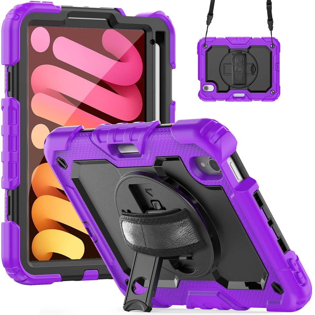 Case for IPad Mini 7 (A17 Pro)2024/ Mini 6 8.3'' with Screen Protector Pencil Holder [360 Rotating Hand Strap] &Stand Shockproof