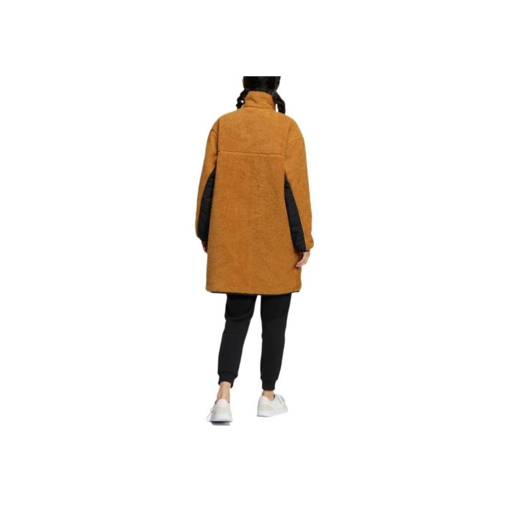 Adidas Neo Colorblock Logo Print Stand Collar Cotton Jacket Women Outerwear Brown HN2448