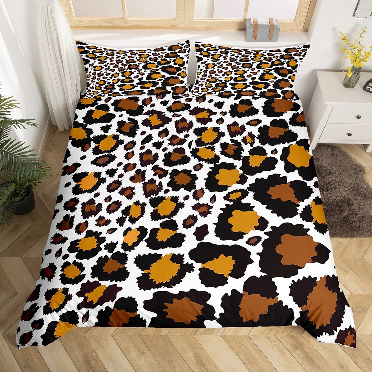 

Cowhide Duvet Cover Set King Size Patchwork Cow Fur Print Farm Animal Bedding Set Western Farmhouse Style Quilt Cover (135x200cm)