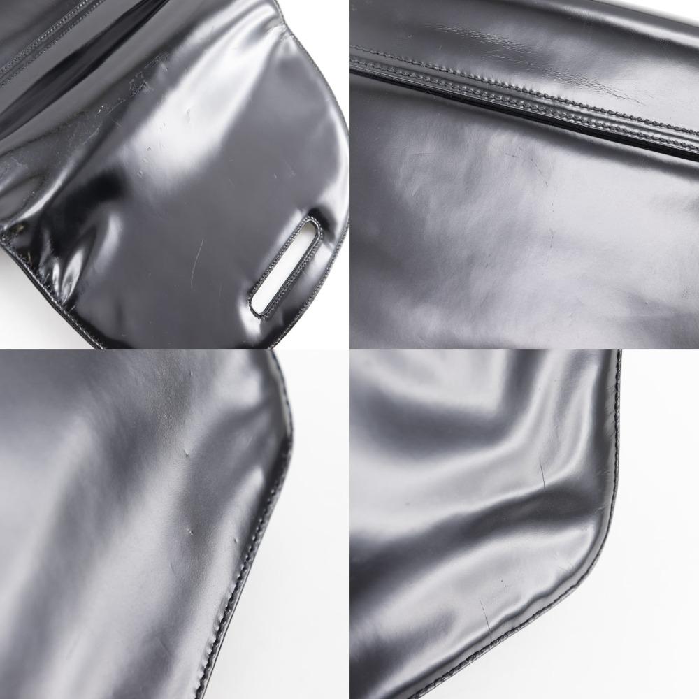 Prada One Belt Shoulder Bag Black Patent Leather Women Used