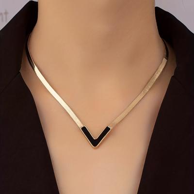 Gold Plated Personality V-Shaped Pendant Necklace Simple Style Jewelry Gift Women's Accessories