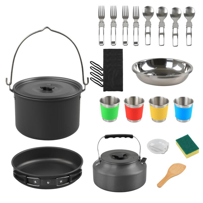 Camping Cookware Set with Hanging Pot and Frying Pan