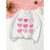 European Sizes Kids' Casual Crewneck Printed Multi-Heart Trendy Temperament White Long-Sleeve Sweatshirt