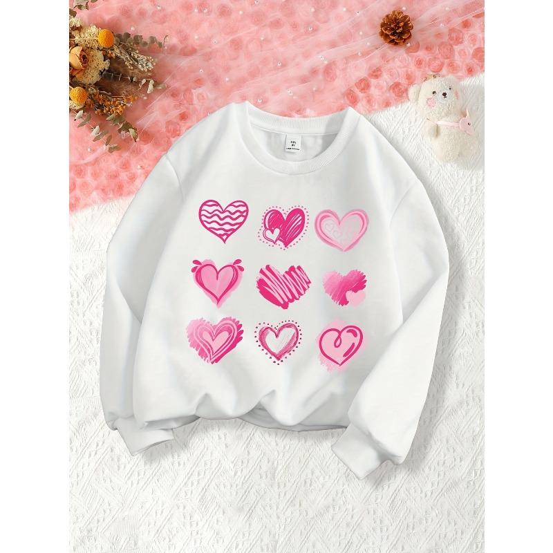 European sizes Kids Casual Crewneck Printed Multi-Heart Trendy Temperament White Long-Sleeve Sweatshirt 110 белый