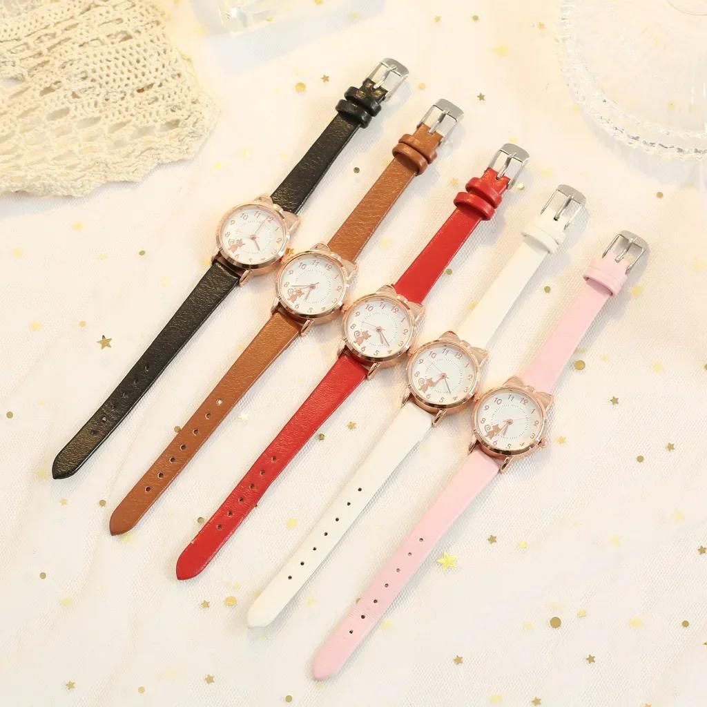 Leisure Minimalist Versatile Watch Personalized Cute Cartoon Cat Non Luminous Pointer for Student Women's Watch
