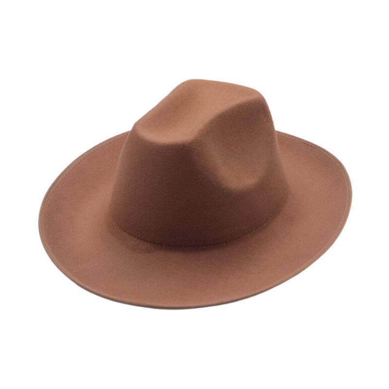 Solid color hemming top hat, woolen western cowboy hat, four-season thermal shade, rolled-brim knight jazz hat