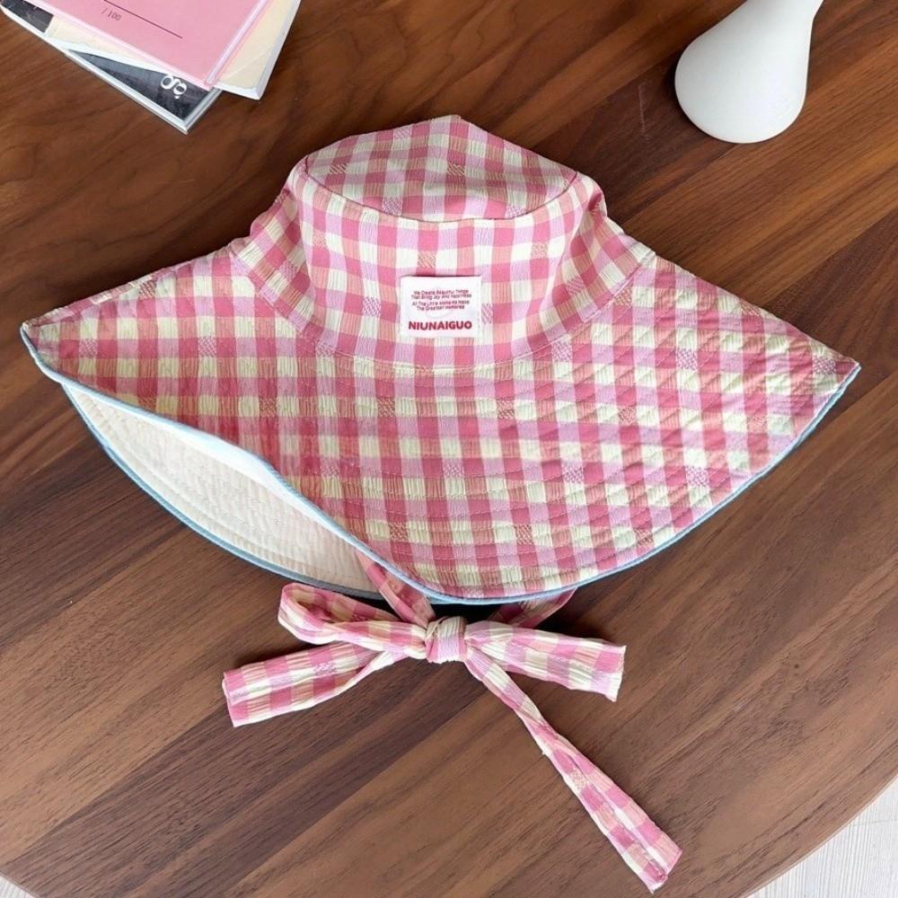 Korean Style Fisherman Hat Versatile Large Brim Sun Cap New Plaid Bucket Hat  for Summer Travel