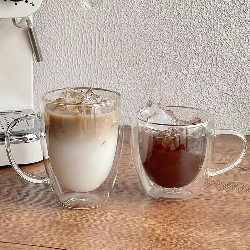 1/2/4 PCS Glass Mug Double Wall Glass Cup Heat Resistant Coffee Cup with Handle Latte Breakfast Tea Milk Water Cup Clear Cups
