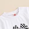 Baby Boys Birthday Outfit Summer Racing Car Print Short Sleeve T-Shirt and Checkerboard Pants Cute Clothes Set