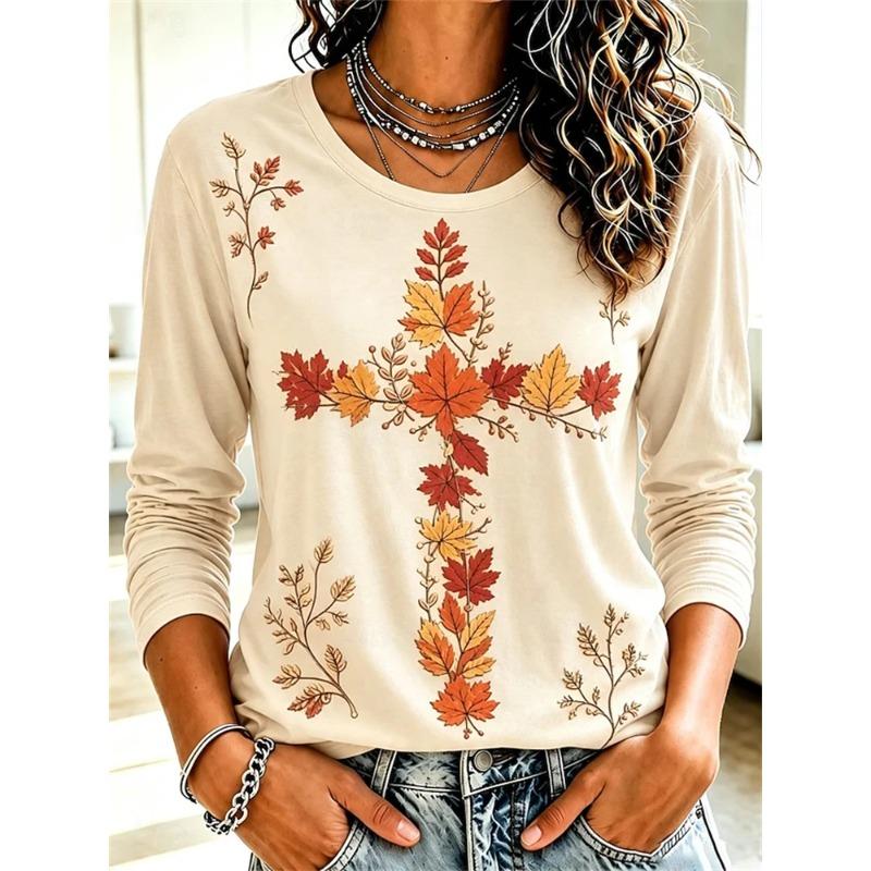 Autumn and Winter Ladies 3D Printed Crew Neck Long Sleeve T-Shirt Halloween Wear