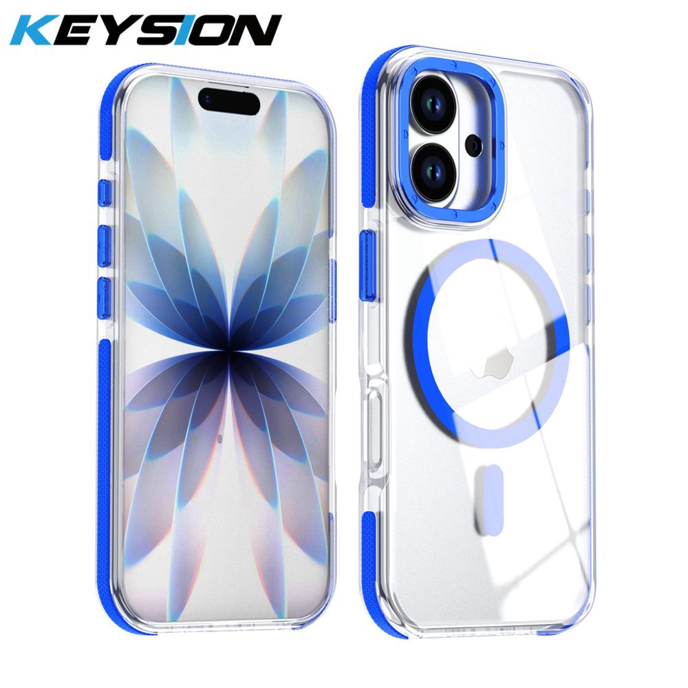 KEYSION Transparent Magnetic Case for MagSafe for iPhone 16 Pro Max Wireless Charging Shockproof Phone Cover for iPhone 16 Plus