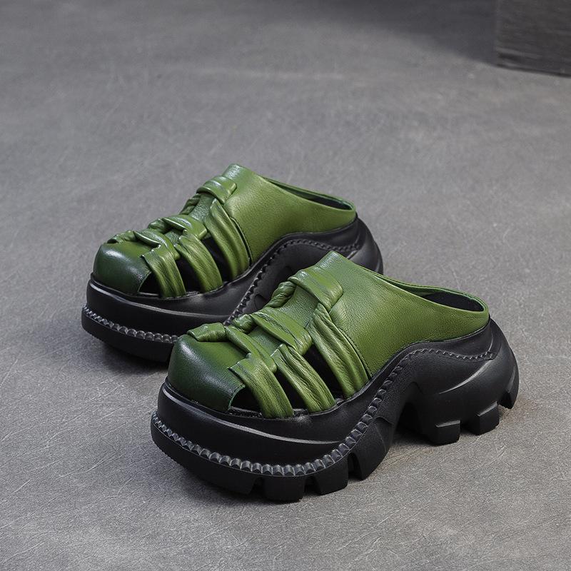 

Модные летние шлепанцы GKTINOO 2025 из натуральной кожи с мягкой подошвой и увеличивающей высоту платформой, ручной работы, в стиле ретро, легкие, женские, для улицы 40