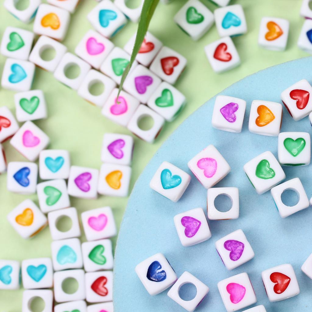 Jewelry Making 50PCS 7mm Pendant Wholesale Accessories Heart Square Acrylic Loose Beads Necklace Bracelet DIY for