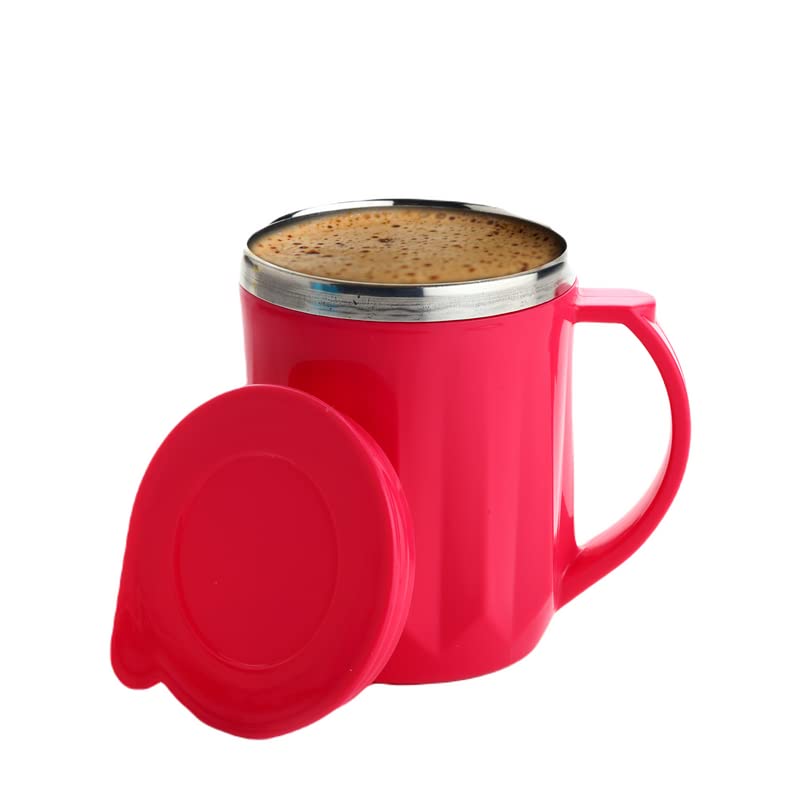 Jony Coffee Mug, Tea Cup, Stainless Steel Mug, Steel Cup with Lid (Pink, 450 ml) 400 ml