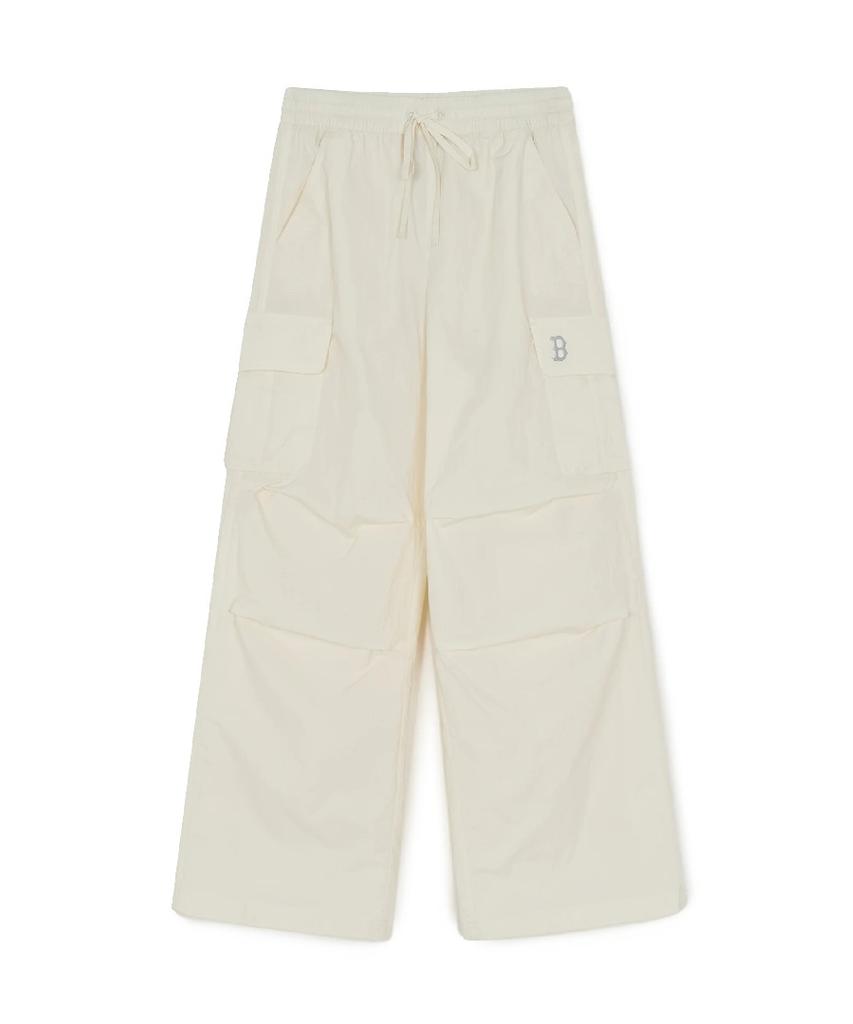 Emelbi Women'S Gorpcore Glossy High-Waisted Cargo Wide Flare Pants Bos (Cream)