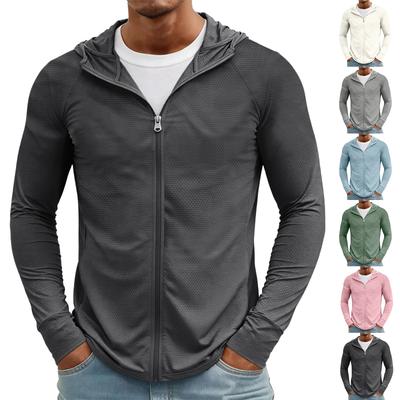 Men Full Zip Hooded Sweatshirt Long Sleeve Lightweight Textured Fabric Casual Athletic Jacket Top