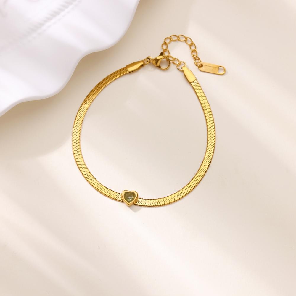 Colored Zircon Heart Bracelets For Women Gold Color Stainless Steel 12 Birthstone Heart Bracelet Wedding Birthday  Jewelry Gift