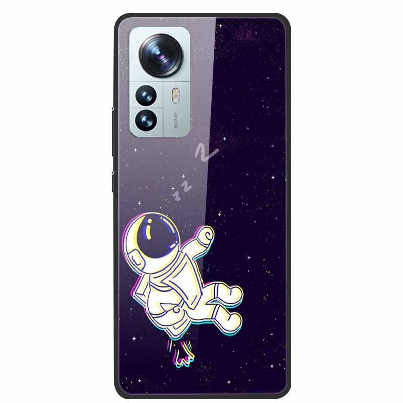 Luxus Hülle für Xiaomi 12T Pro Blumen Gehärtetes Glas Hülle für Xiaomi 12T TPU Stoßfänger Xiaomi 12 T Harte Schwarze Hülle Bunte Capa