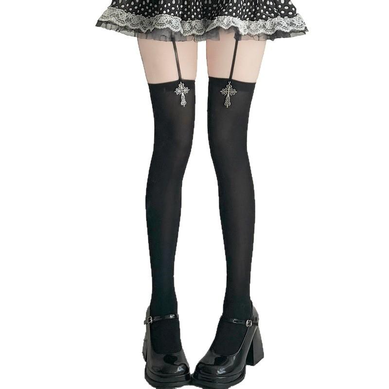 Cross Velvet Abi Suspenders Jk Pure Lace Tube Socks Anti-Hook Silk Thin High Elastic Knee Socks