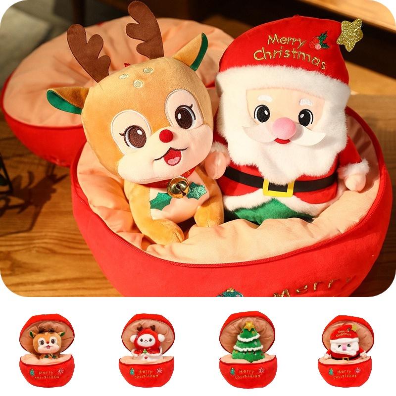 Cute Christmas Plush Animal Adorable Stuffed Deer Snowman And Santa Claus Figure For Home Decor