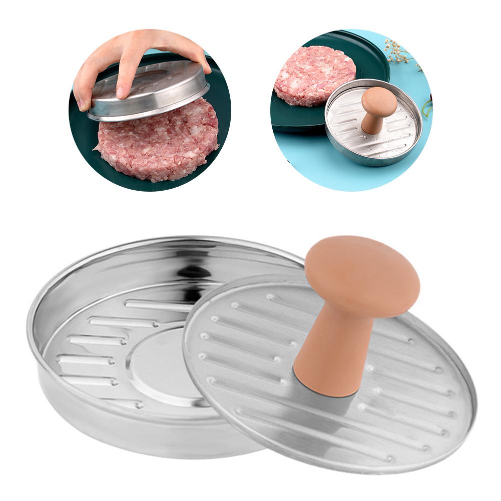 Round Burger Press Non-Stick Hamburger Meat Press Stainless Steel Meat Beef Veggie Burger Mold with Handle Kitchen Accessories
