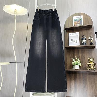 DIMANAF 2025 Plus Size Autumn Basic Elastic Jeans New Black Pants Women Loose Denim Trousers Big Casual Pants 6XL
