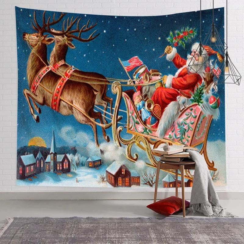 Tapiserie cu Model Desene Animate Moș Crăciun Decor de Perete pentru Casă, Dormitor, Living, Tapiserie cu Tematică de Crăciun