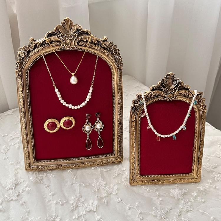 Vintage Inspired Earring Necklace Display Stand Flannel Lined Resin Frame Jewelry Organizers For Home Store Decoration