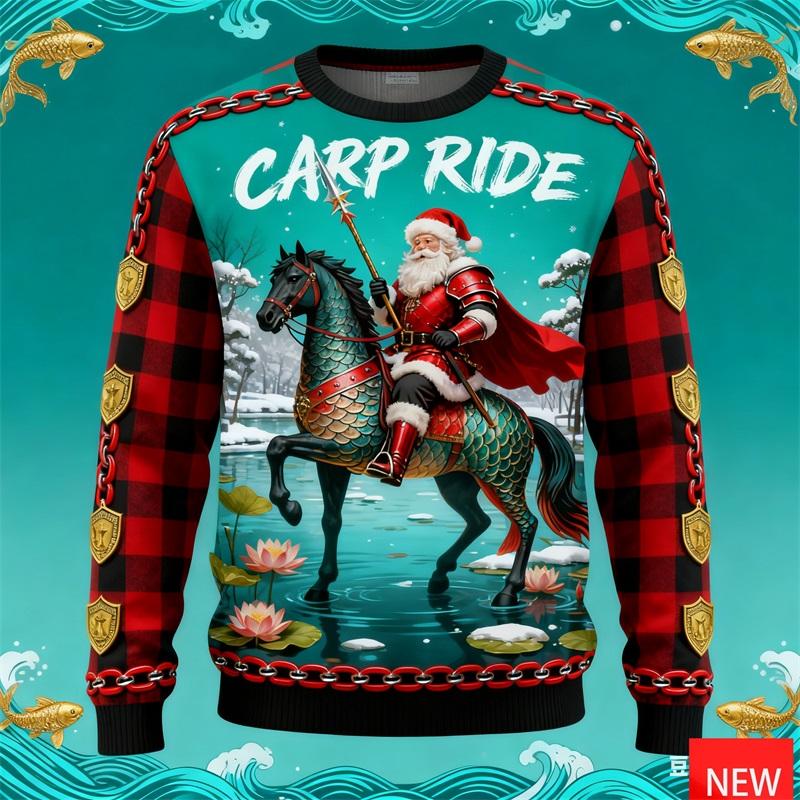 Full Print Horse Through Snata Claus Ugly Christmas Sweater For Men Women New In Pullover Sweatshirts Clothes Men's Xmas Jumper