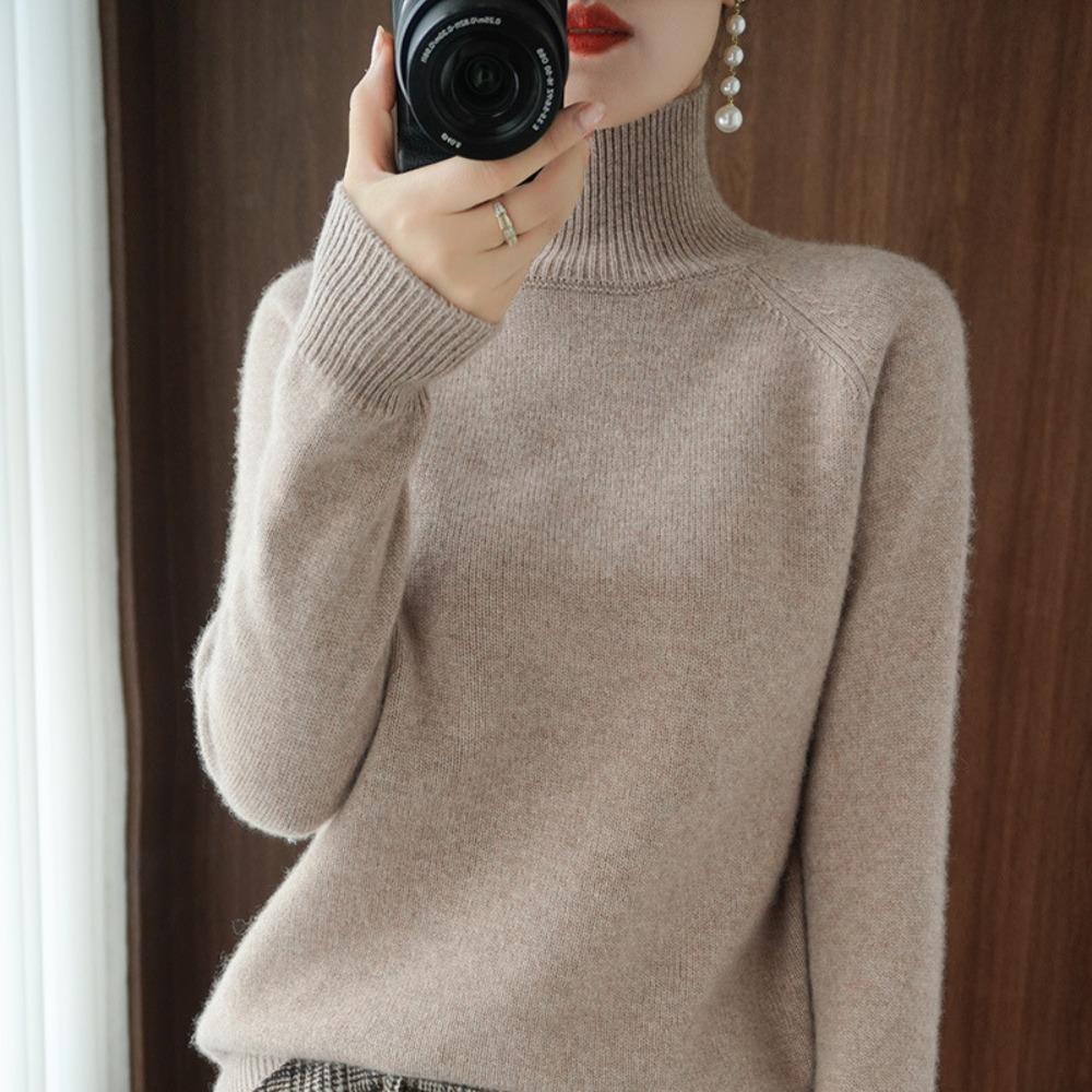 Stand Collar Sweater Women Autumn Winter Thick Korean Style Solid Color Pullover Loose Knit Long Sleeve Base Layer