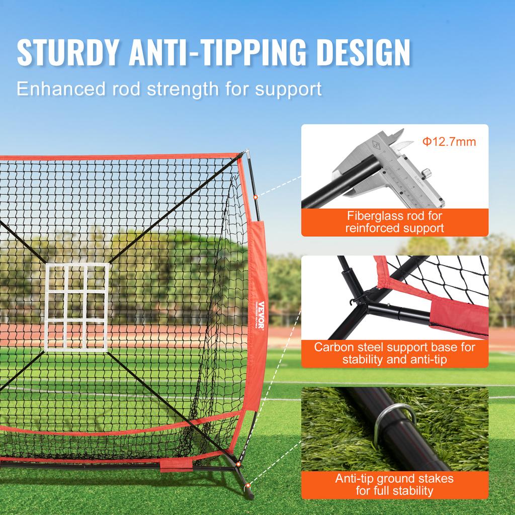 VEVOR 5x5ft Portable Baseball Softball Practice Net for Hitting Batting Catching Pitching with Bow Frame Carry Bag Strike Zone