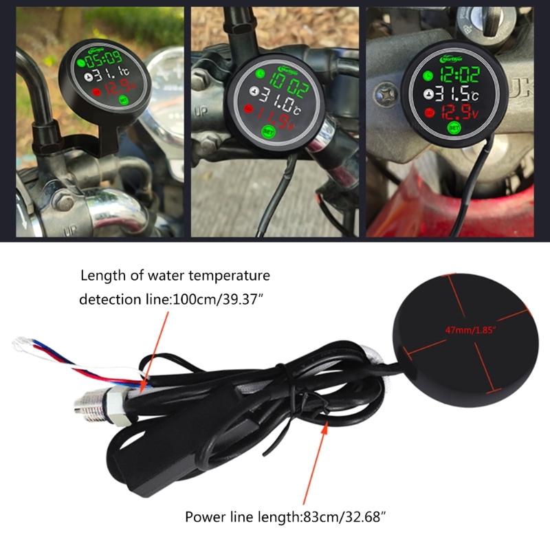 12V Motorcycle Water/Air Temperature Voltage Timer Time Meter LED Digital Display with Water High Temp Low Voltage Alarm
