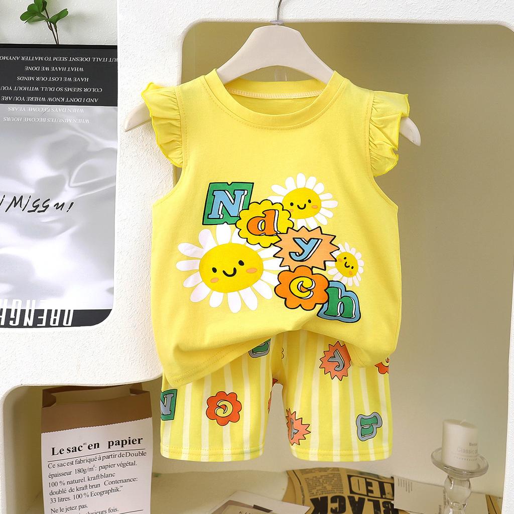 Summer 100% Cotton Children Vest Set Soft Breathable Kids Sleeveless Outfit for Boys Casual Daily Wear Two Piece Clothing Set