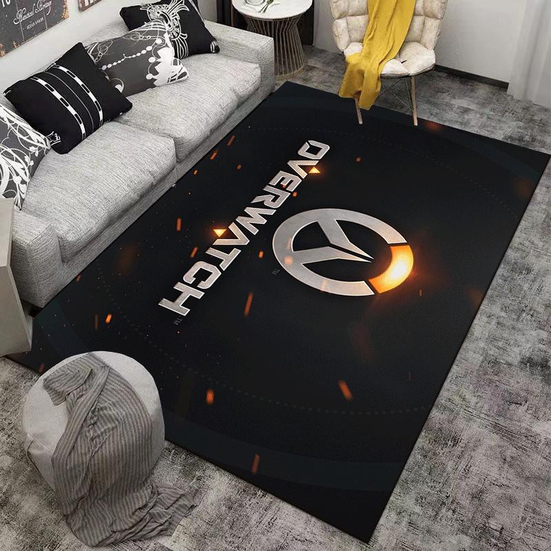 Overwatch logo printed flannel carpet, non-slip, suitable for bedroom, living room, and children's room decoration