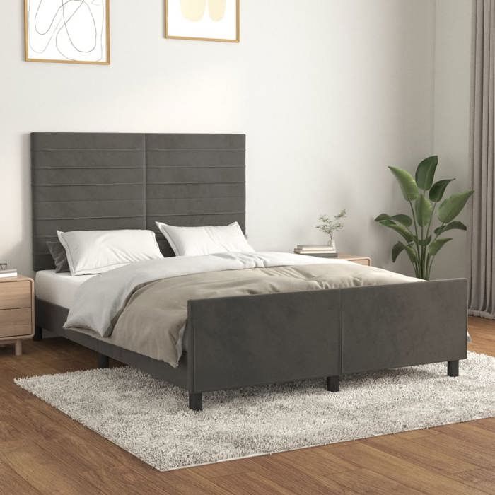 VidaXL Cadre de lit avec tête de lit Gris foncé 140x190 cm Velours3125813