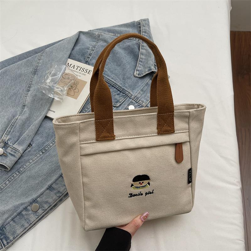 

New Carto Embroidery Canvas Top-Handle Bags Fashi Casual Tote Bag Fashiable and Versatile for Daily Use Commuting Bag