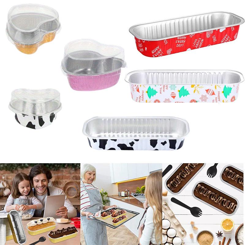 Dezertní kelímky z hliníkové fólie ve tvaru srdce s víčky Zlaté Stříbrné Pečení Muffinů Cheesecake Pudingové Nádobky Party Dekorace