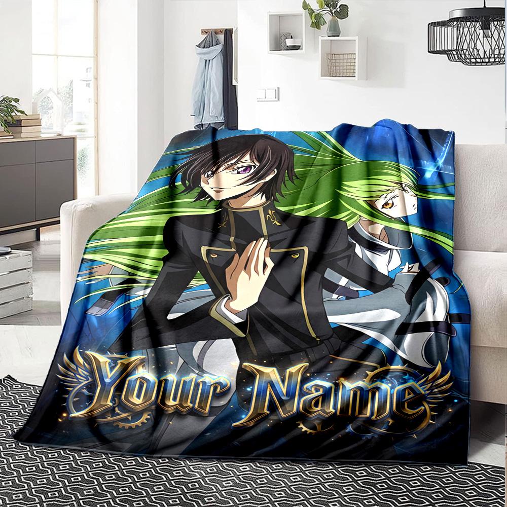 1pc Code Geass Blanket with Custom Name, Gift, for Men and Women, Soft Blanket, Good for Sofa Bed Couch Travel, Lightweight Flannel Blanket